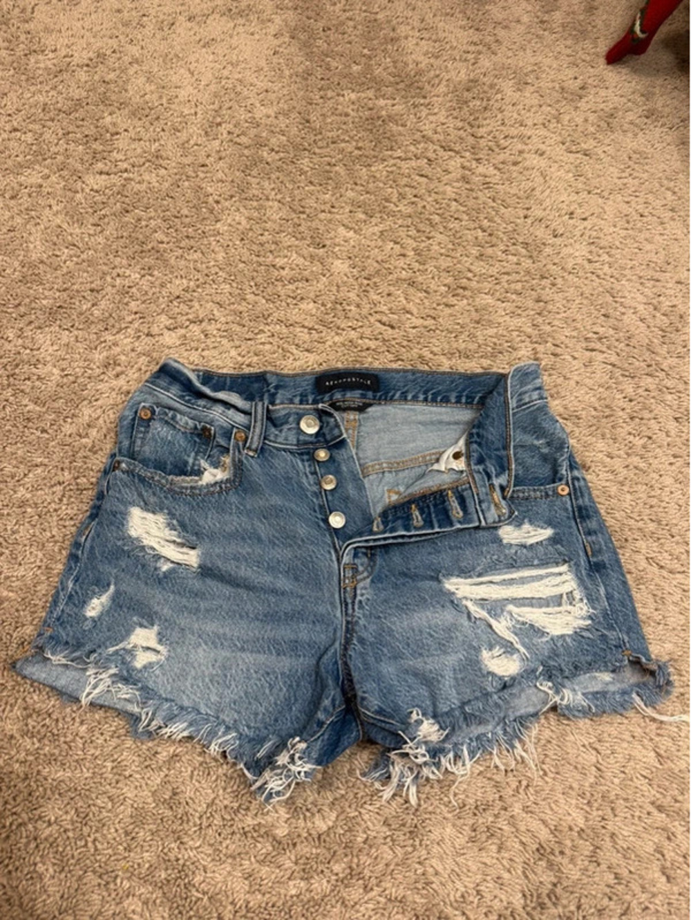 Aeropostale 90s High Rise Cut Off Denim Shorts Size 6 Distressed Button Fly